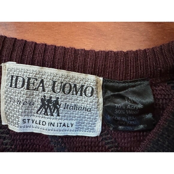 Vtg Idea Uomo Wool Blend Sweater Striped M Made In Italy Brown Preppy Professor - Picture 4 of 11